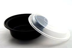 CP-718 16oz Black Microwavable Round Takeout Container and Lid Combo